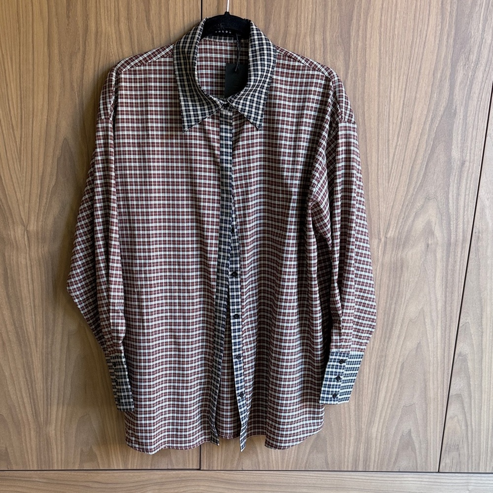 Lioness Plaid Button Down Shirt - Maroon and Black